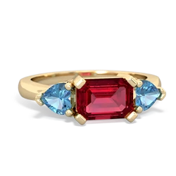 Lab Ruby Three Stone 14K Yellow Gold ring R5235