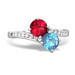 Lab Ruby Channel Set Two Stone 14K White Gold ring R5303