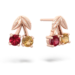 Lab Ruby Sweet Cherries 14K Rose Gold earrings E7001