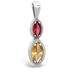 Lab Ruby Antique-Style Halo 14K White Gold pendant P5700