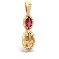 Lab Ruby Antique-Style Halo 14K Yellow Gold pendant P5700