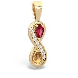 Lab Ruby Diamond Infinity 14K Yellow Gold pendant P5390