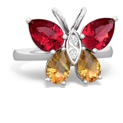 Lab Ruby Butterfly 14K White Gold ring R2215