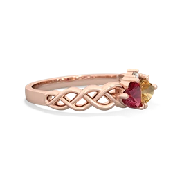 Lab Ruby Heart To Heart Braid 14K Rose Gold ring R5870