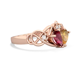 Lab Ruby 'One Heart' Celtic Knot Claddagh 14K Rose Gold ring R5322