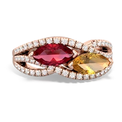 Lab Ruby Diamond Rivers 14K Rose Gold ring R3070