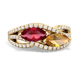 Lab Ruby Diamond Rivers 14K Yellow Gold ring R3070