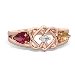 Lab Ruby Hearts Intertwined 14K Rose Gold ring R5880