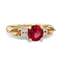 Lab Ruby 6Mm Round Eternal Embrace Engagement 14K Yellow Gold ring R2005