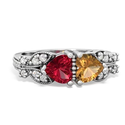 Lab Ruby Diamond Butterflies 14K White Gold ring R5601