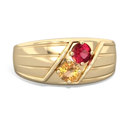 Lab Ruby Men's Streamline 14K Yellow Gold ring R0460