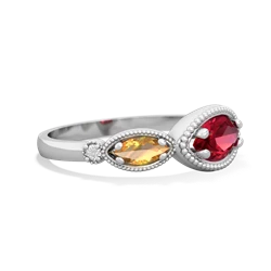 Lab Ruby Milgrain Marquise 14K White Gold ring R5700