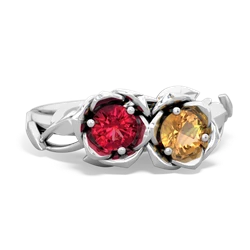 Lab Ruby Rose Garden 14K White Gold ring R5510