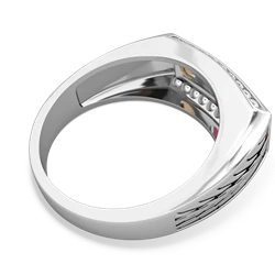 Lab Ruby Three Stone Tire Tread Men's 14K White Gold ring R0520