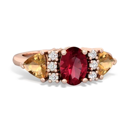 Lab Ruby Antique Style Three Stone 14K Rose Gold ring R2186