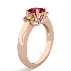 Lab Ruby Three Stone Trellis 14K Rose Gold ring R4015