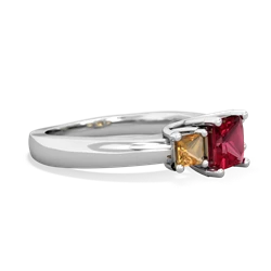 Lab Ruby Three Stone Trellis 14K White Gold ring R4015