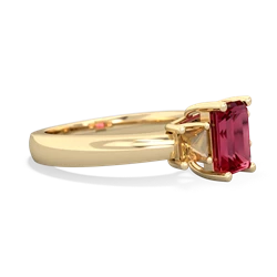 Lab Ruby Three Stone Emerald-Cut Trellis 14K Yellow Gold ring R4021