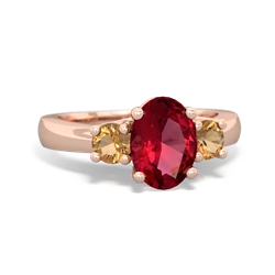 Lab Ruby Three Stone Oval Trellis 14K Rose Gold ring R4024