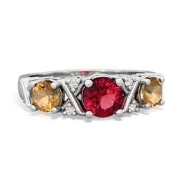 Lab Ruby Hugs And Kisses 14K White Gold ring R5016