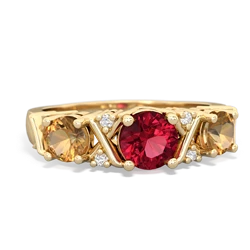 Lab Ruby Hugs And Kisses 14K Yellow Gold ring R5016