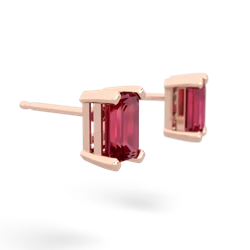 Lab Ruby 6X4mm Emerald-Cut Stud 14K Rose Gold earrings E1855