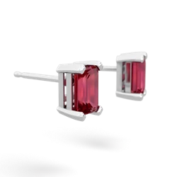 Lab Ruby 6X4mm Emerald-Cut Stud 14K White Gold earrings E1855