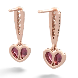 Lab Ruby Filligree Heart 14K Rose Gold earrings E5070