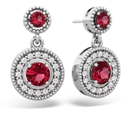 Lab Ruby Halo Dangle 14K White Gold earrings E5319