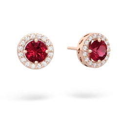 Lab Ruby Halo 14K Rose Gold earrings E5320