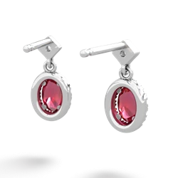 Lab Ruby Antique-Style Halo 14K White Gold earrings E5720