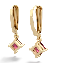 Lab Ruby 6Mm Princess Lever Back 14K Yellow Gold earrings E2789