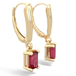 Lab Ruby 6X4mm Emerald-Cut Lever Back 14K Yellow Gold earrings E2855