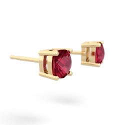 Lab Ruby 5Mm Checkerboard Cushion Stud 14K Yellow Gold earrings E1795