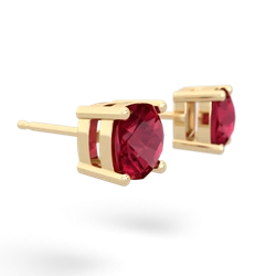 Lab Ruby 6Mm Checkerboard Cushion Stud 14K Yellow Gold earrings E1796