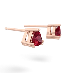 Lab Ruby 5Mm Trillion Stud 14K Rose Gold earrings E1858