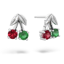 Lab Ruby Sweet Cherries 14K White Gold earrings E7001