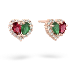 Lab Ruby Halo 14K Rose Gold earrings E7008