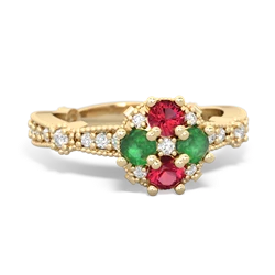 Lab Ruby Sparkling Tiara Cluster 14K Yellow Gold ring R26293RD