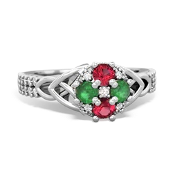 Lab Ruby Celtic Knot Cluster Engagement 14K White Gold ring R26443RD