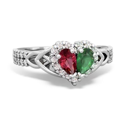 Lab Ruby Celtic Knot Two Hearts As One 14K White Gold ring R2644HRT