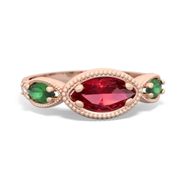 Lab Ruby Milgrain Marquise 14K Rose Gold ring R5700