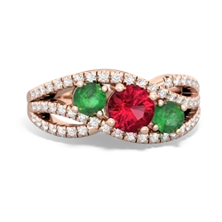 Lab Ruby Three Stone Aurora 14K Rose Gold ring R3080