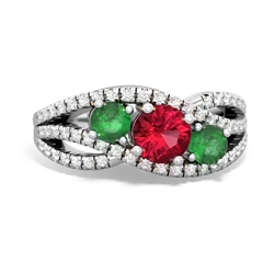 Lab Ruby Three Stone Aurora 14K White Gold ring R3080