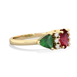 Lab Ruby Antique Style Three Stone 14K Yellow Gold ring R2186