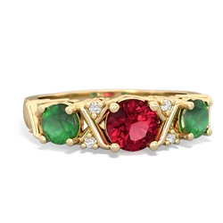 Lab Ruby Hugs And Kisses 14K Yellow Gold ring R5016