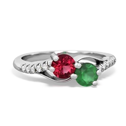 Lab Ruby Infinity Pave Two Stone 14K White Gold ring R5285