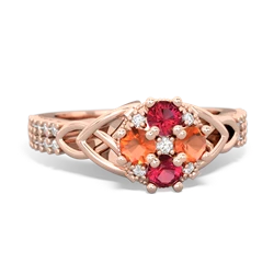 Lab Ruby Celtic Knot Cluster Engagement 14K Rose Gold ring R26443RD