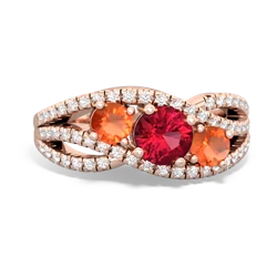 Lab Ruby Three Stone Aurora 14K Rose Gold ring R3080