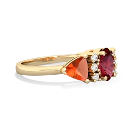 Lab Ruby Antique Style Three Stone 14K Yellow Gold ring R2186